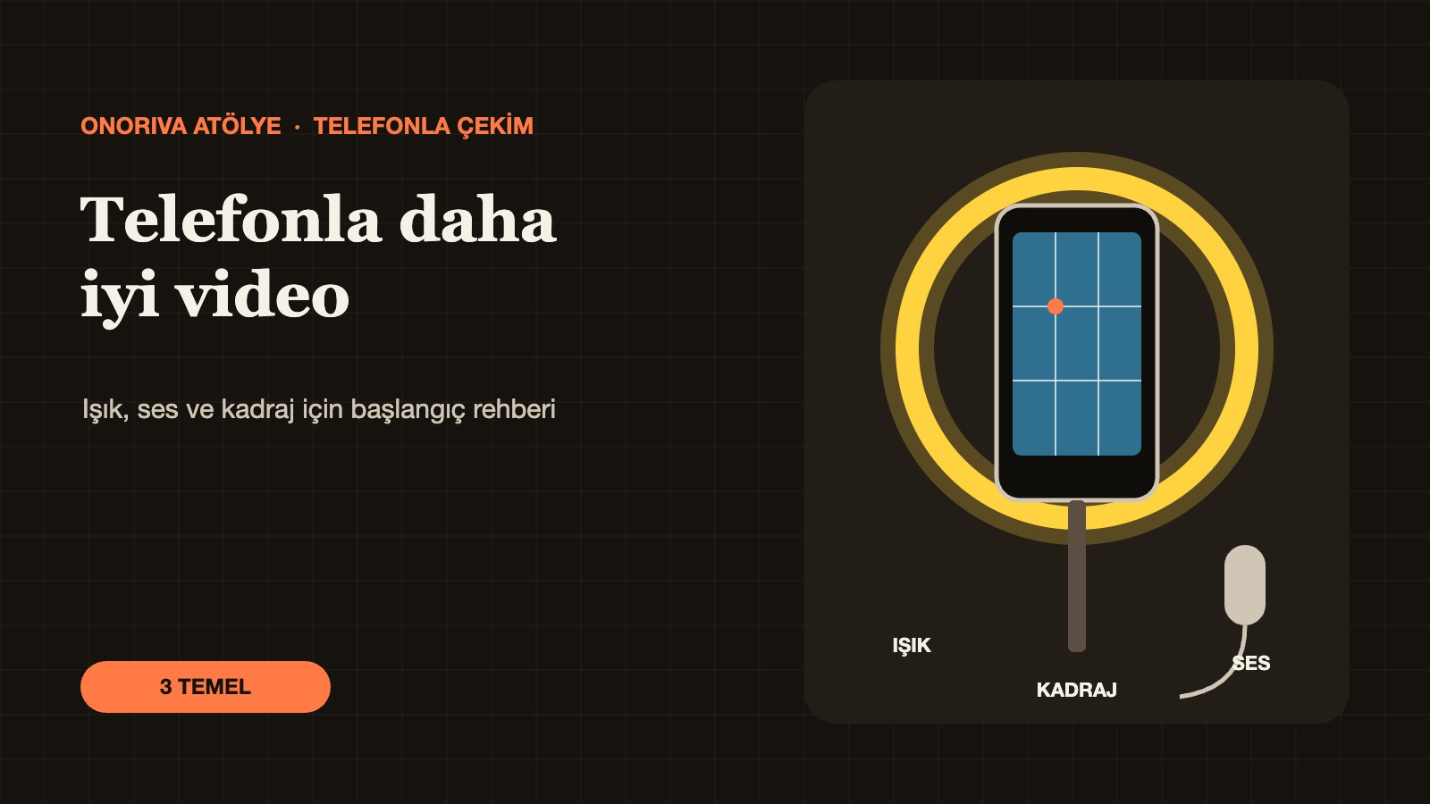Halka ışık önünde telefon, yaka mikrofonu ve üçte bir ızgarası illüstrasyonu