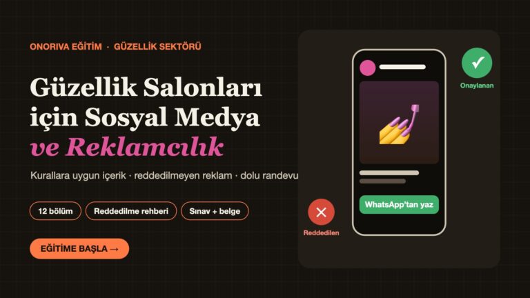 Onoriva eğitimi kapak görseli: Güzellik Salonları için Sosyal Medya ve Reklamcılık
