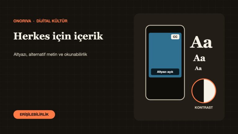 Altyazılı video oynatan telefon, büyük harf örnekleri ve kontrast göstergesi illüstrasyonu